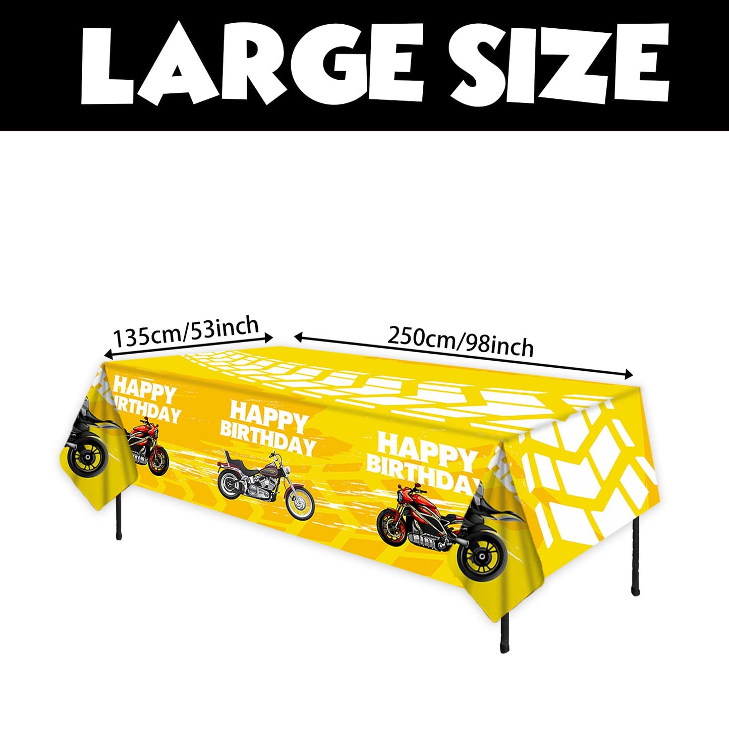 Motorcycle Happy Birthday Tablecloth Motorcycle Party Supplies Car Theme Boys Girls Yellow Birthday Party Supplies Party Picnic Camping Table Cover