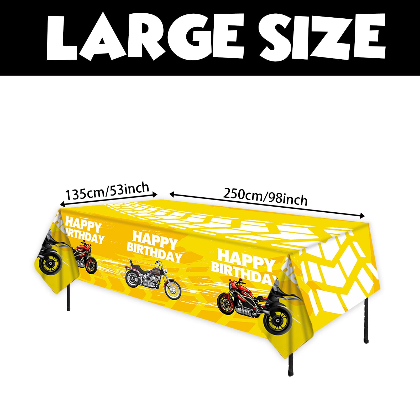 Motorcycle Happy Birthday Tablecloth Motorcycle Party Supplies Car Theme Boys Girls Yellow Birthday Party Supplies Party Picnic Camping Table Cover