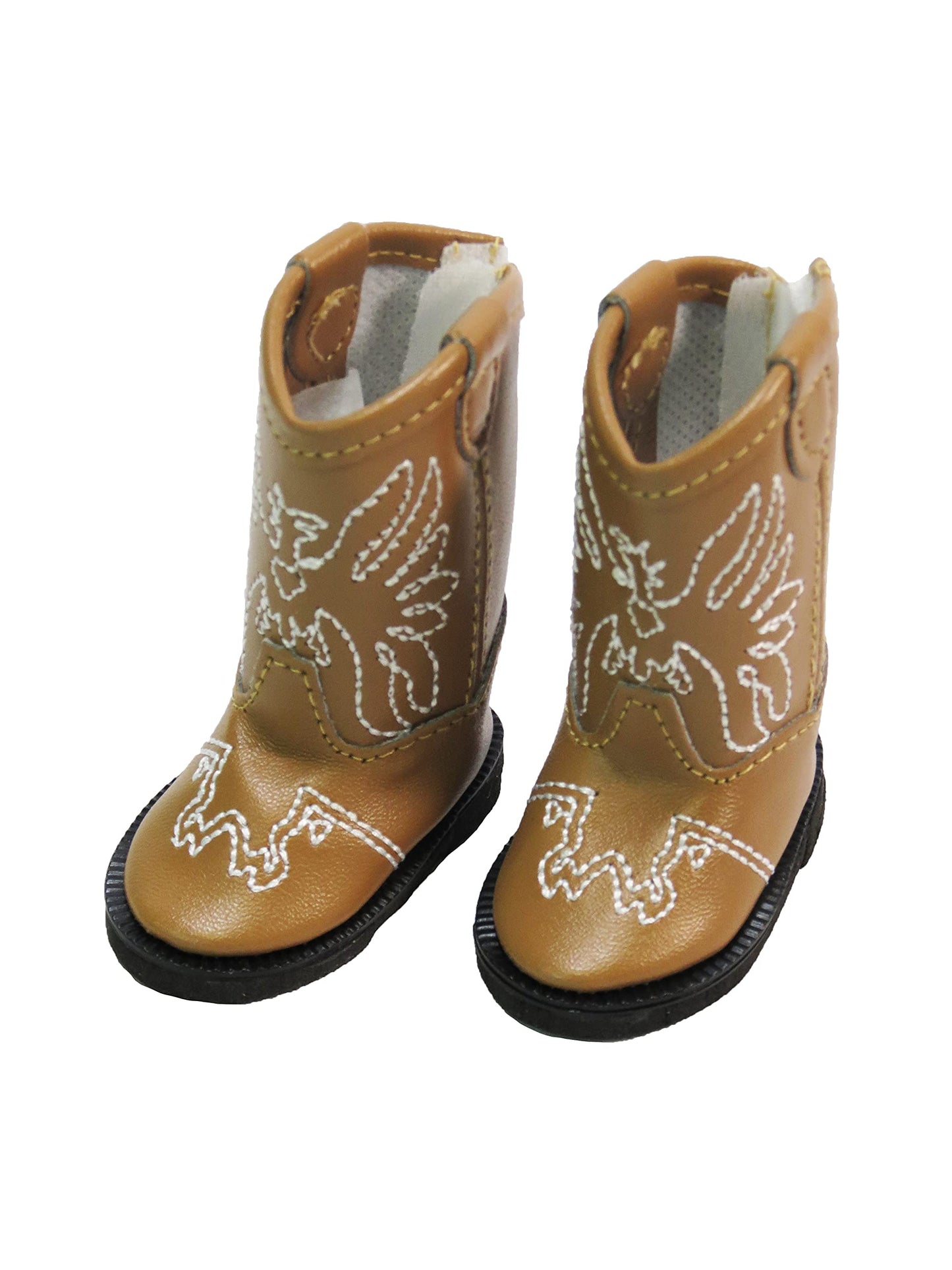 American Fashion World Light Brown Eagle Cowboy Boot for 14-Inch Dolls | Premium Quality & Trendy Design | Dolls Shoes | Shoe Fashion for Dolls