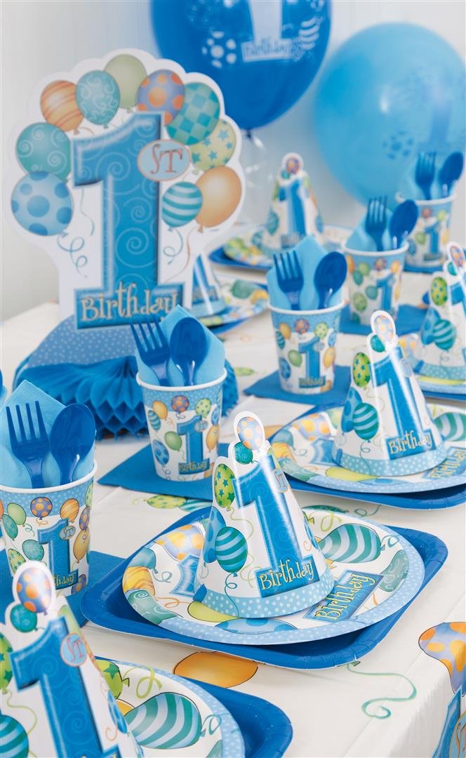 First Birthday Balloons Loot Bags | 9" x 7.5" | Blue | 8 Pcs