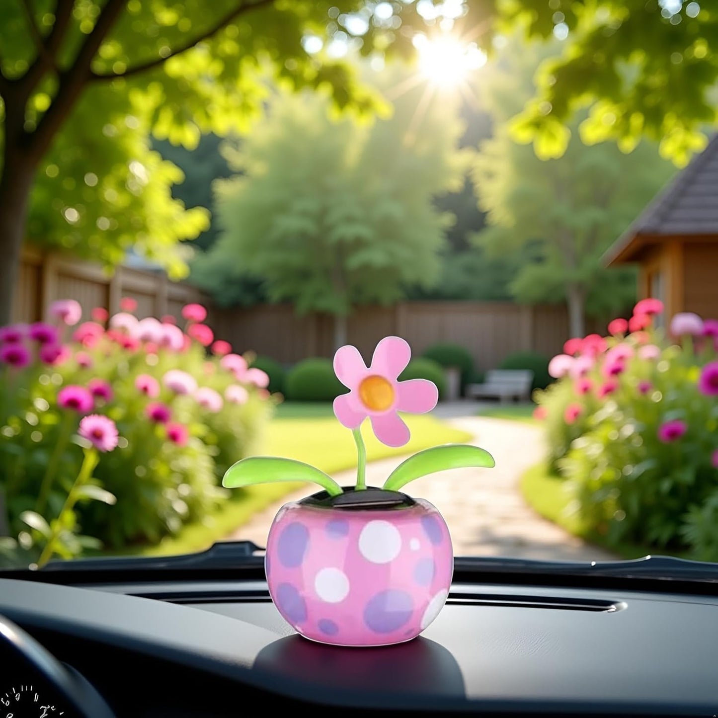 Solar Dancing Flower, Pink Flip Flap Bobblehead, Window Sun Catcher, Car Dashboard Decor, Sunflower with Swinging Decoration,Solar Power Kits,Shaking