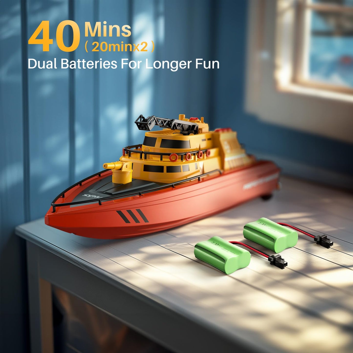 SYMA Q14 Fireboat RC Boat for Kids 8-12, Water Spray, 40 Min Runtime