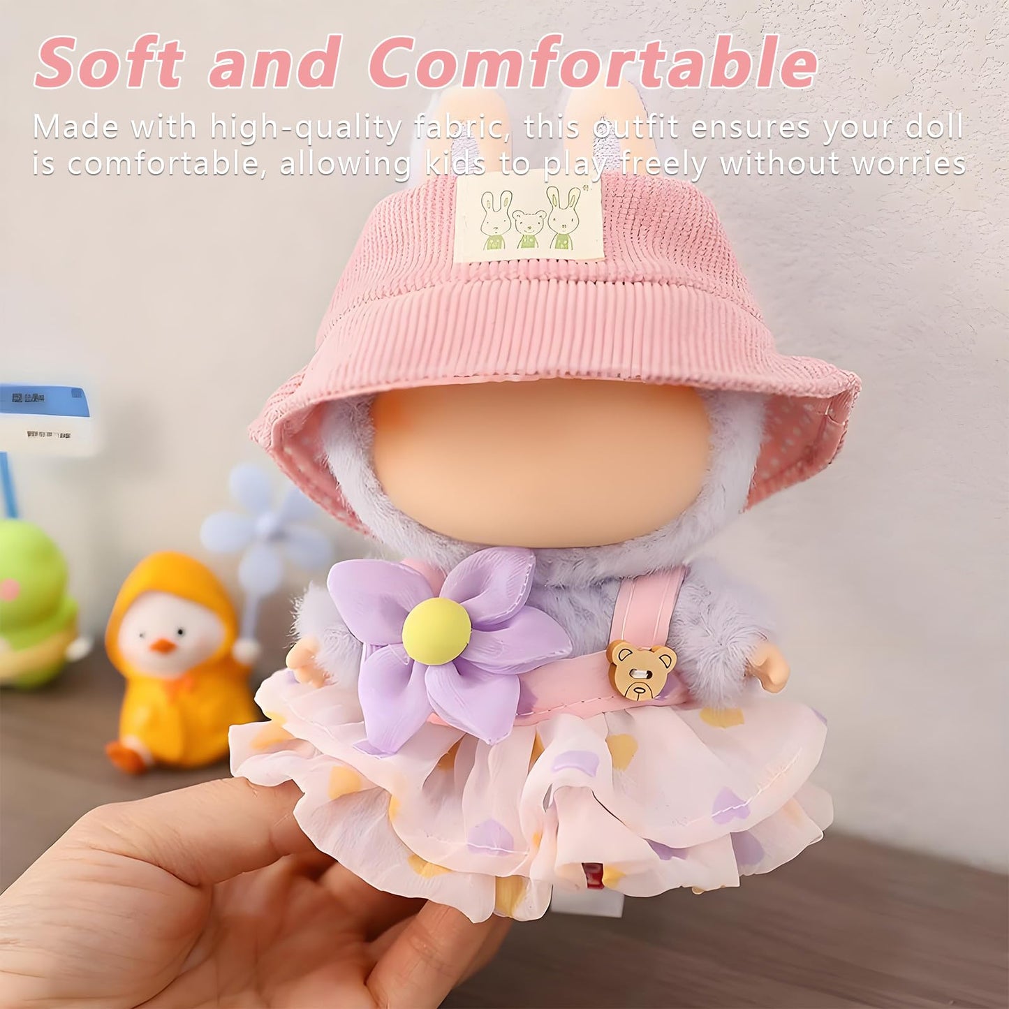Satakara Doll Clothes Set for 17cm Dolls (6.7 inch) - Kawaii Purple Flower Outfit with Matching Hat, Party Clothing Accessories (STK03)