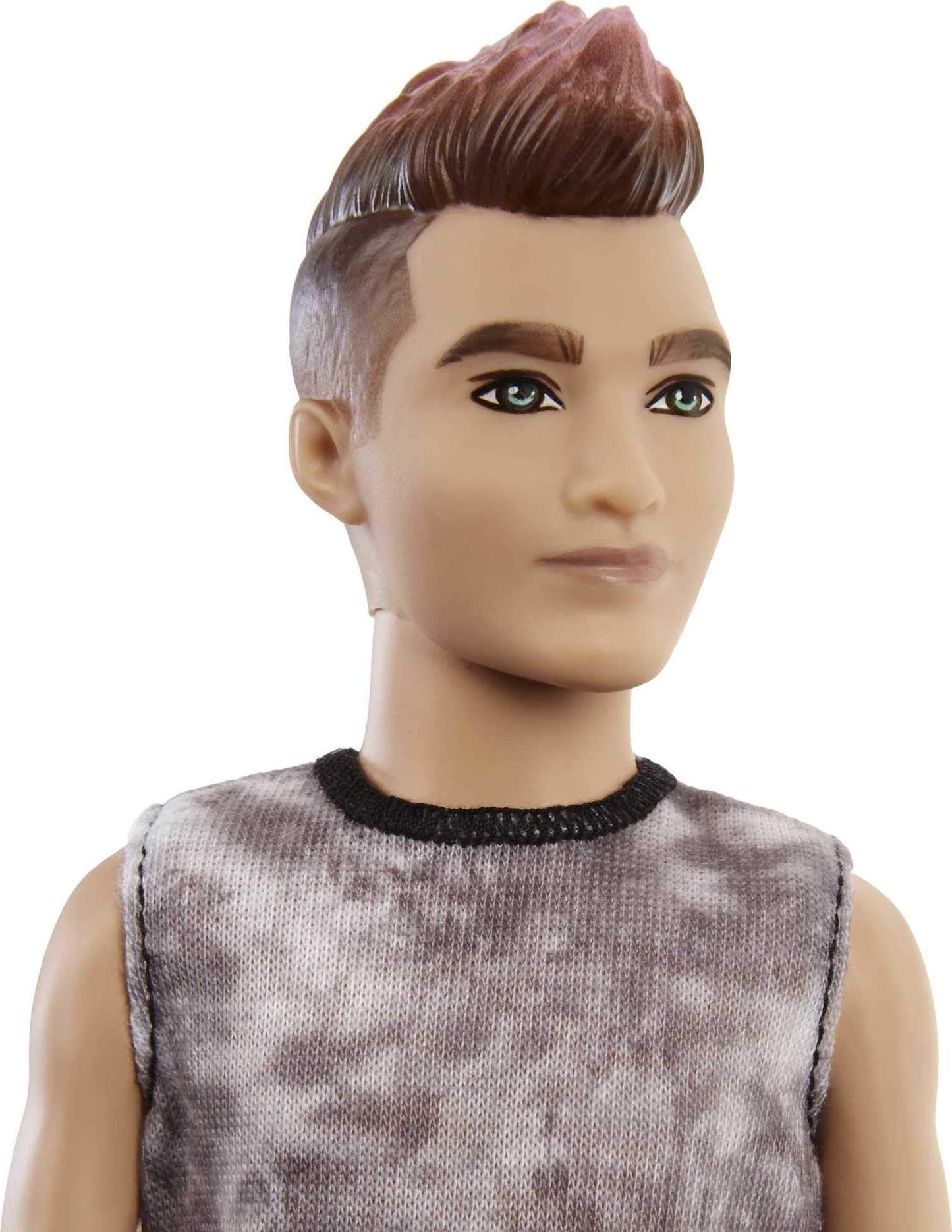Barbie Ken Fashionistas Doll #176 with Sculpted Brunette Ombre-Tipped Hair Wearing a Sleeveless Tie-dye Shirt, Red Plaid Pants & Black Boots, Toy for