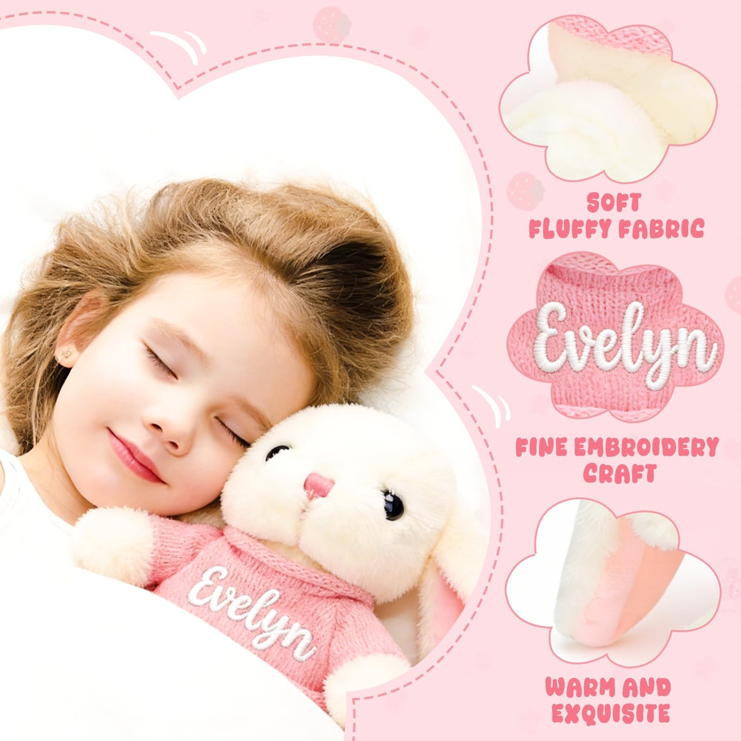 aoemgnj Personalized Easter Bunny, 12 Inch Custom Soft Plush Stuffed Animal Toy, Perfect Easter Basket Stuffer for Baby Shower, Birthday Gifts