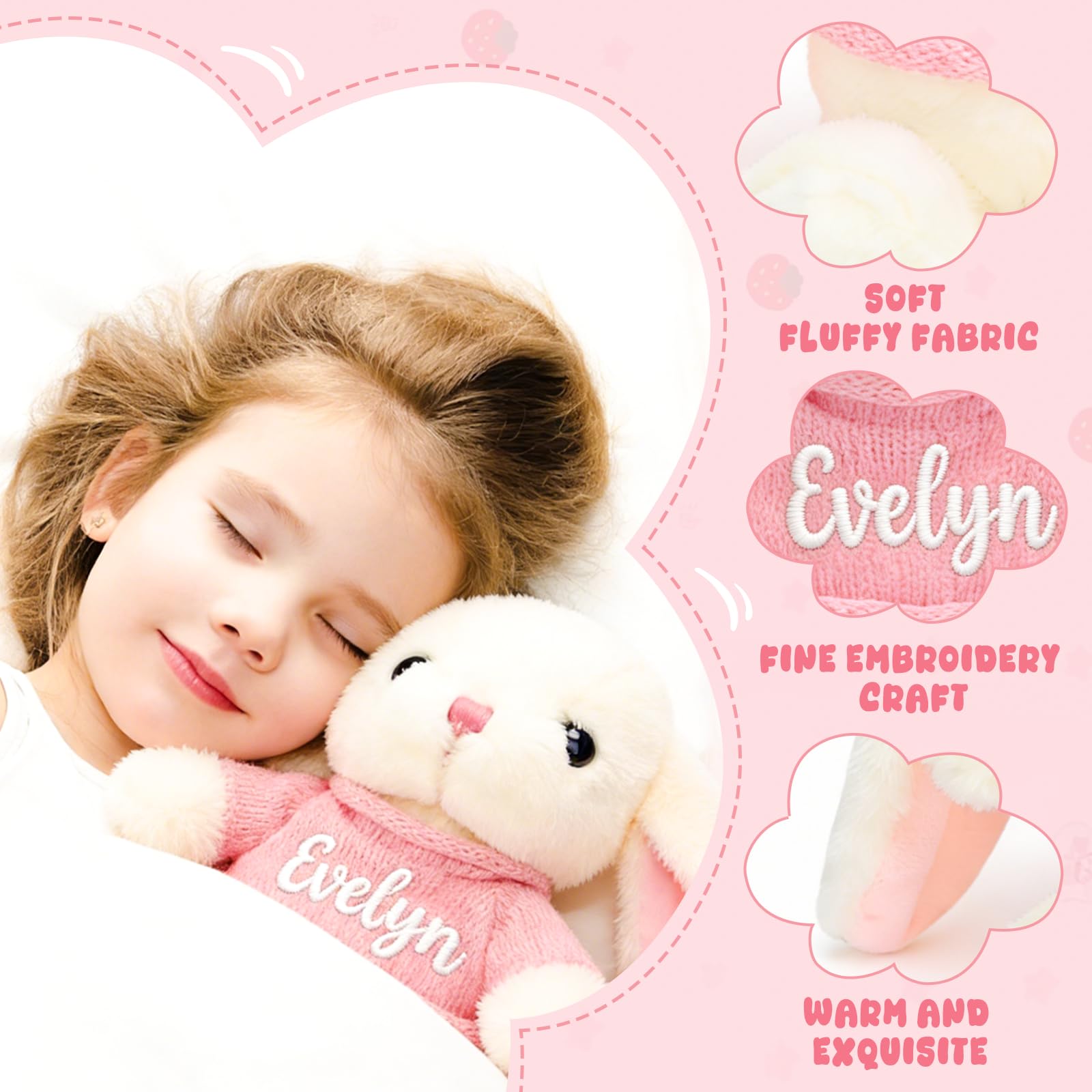 aoemgnj Personalized Easter Bunny, 12 Inch Custom Soft Plush Stuffed Animal Toy, Perfect Easter Basket Stuffer for Baby Shower, Birthday Gifts