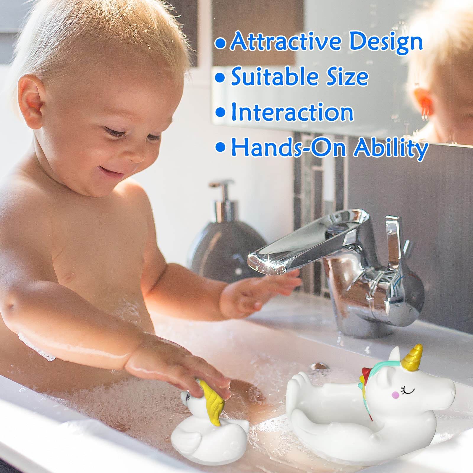 Baby Bath Toys,Cute Unicorn Bath Toys for Toddlers,Squirt Bathtub Toys for Boys Girls,Rubber Floating Shower Toys Gifts 4pcs Set