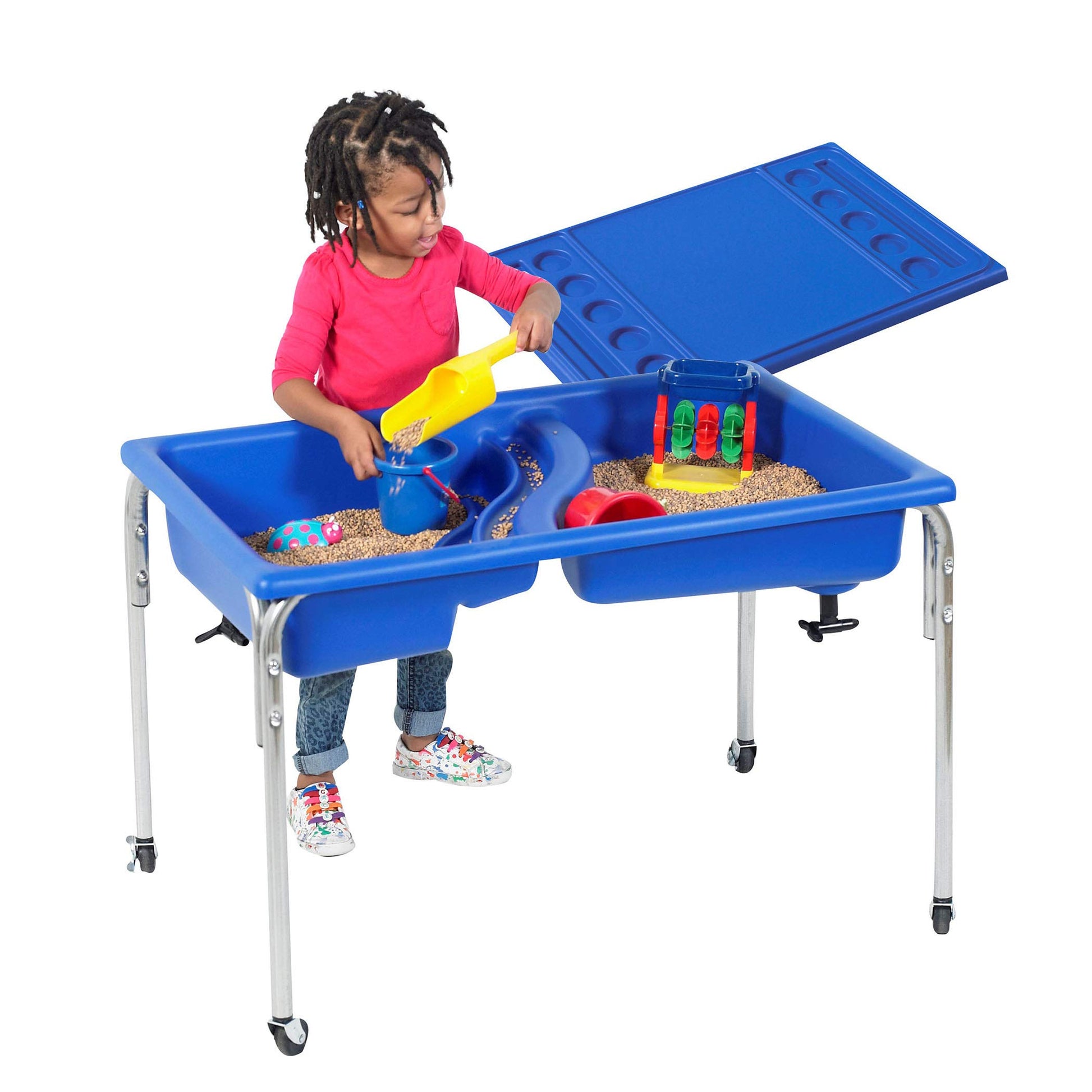 Children's Factory Neptune 24" Large Sensory Table, Sandbox with Lid, Water Table for Kids Blue