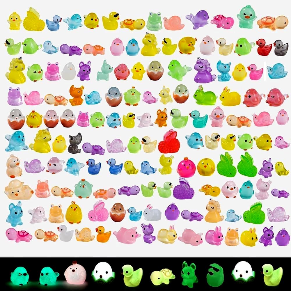 dsooldre 150pcs Glow in The Dark Mini Resin Animals,Bulk Miniature Figurines to Hide for Fairy Garden,Dollhouse,Aquarium & Micro Landscape DIY