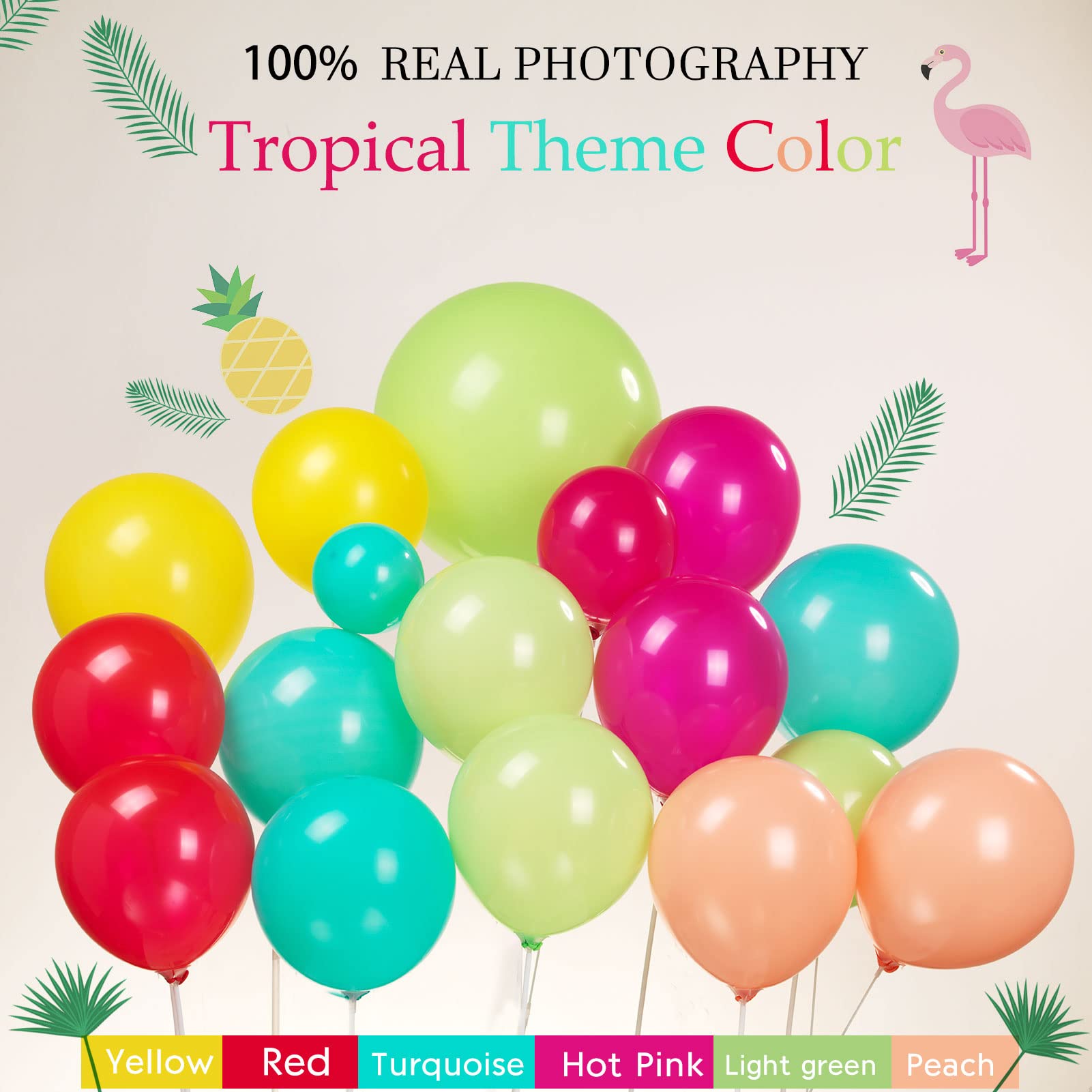 Flamingo Tropical Balloon Garland kit Hot Pink Teal Orange Mylar Pineapple Palm Ballloon arch For Summer Beach Hawaiian Luau Aloha Birthday Baby