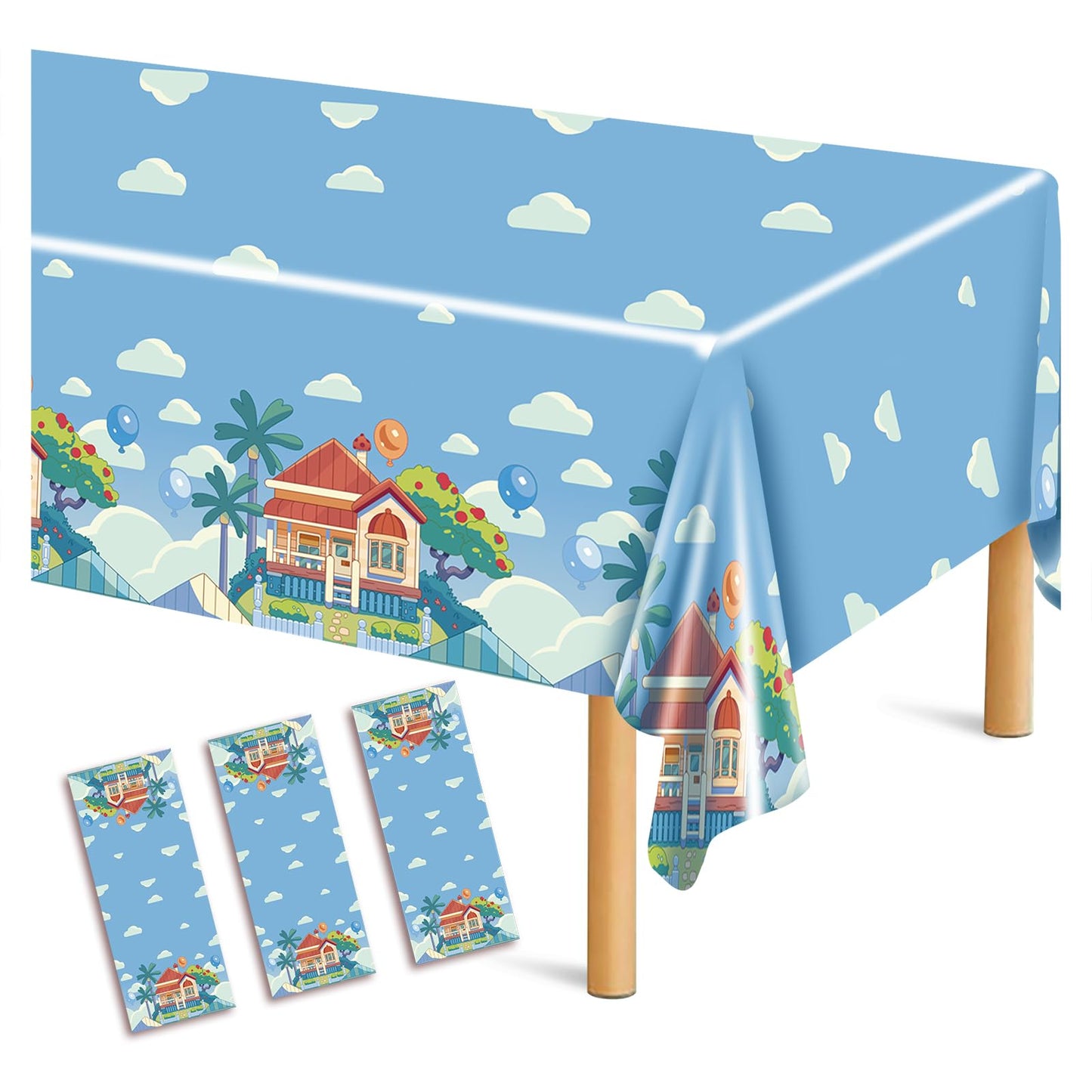 POAKYPA Blue Birthday Party Supplies, 3 Pack Rectangle Plastic Tablecloth, 54 in x 108 in, Waterproof PE Material, Dog Themed Table Cover for Pet