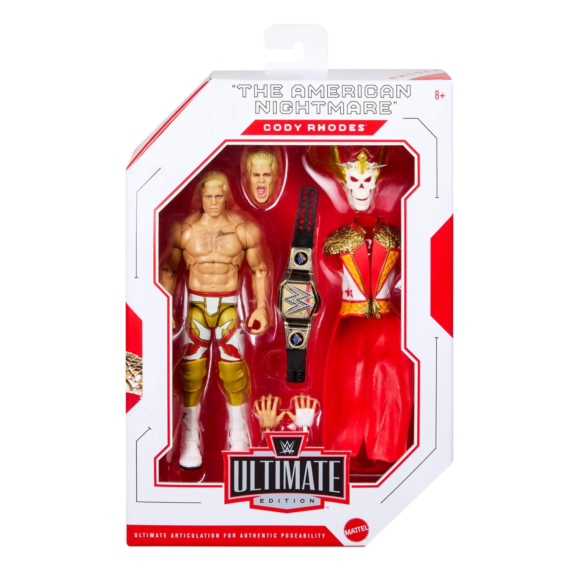 Mattel WWE Ultimate Edition Action Figure & Accessories Set, Cody Rhodes 6-inch Collectible with Swappable Heads & Hands, 30 Articulation Points