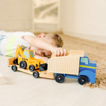 Melissa & Doug Classic Toy Wooden Dump Truck & Loader with Construction Pieces