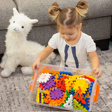 RAINBOW TOYFROG Waffle Blocks STEM Building Toys for Kids Ages 4-8, Large Kids Building Blocks with Toy Storage Container - Kindergarten Toys