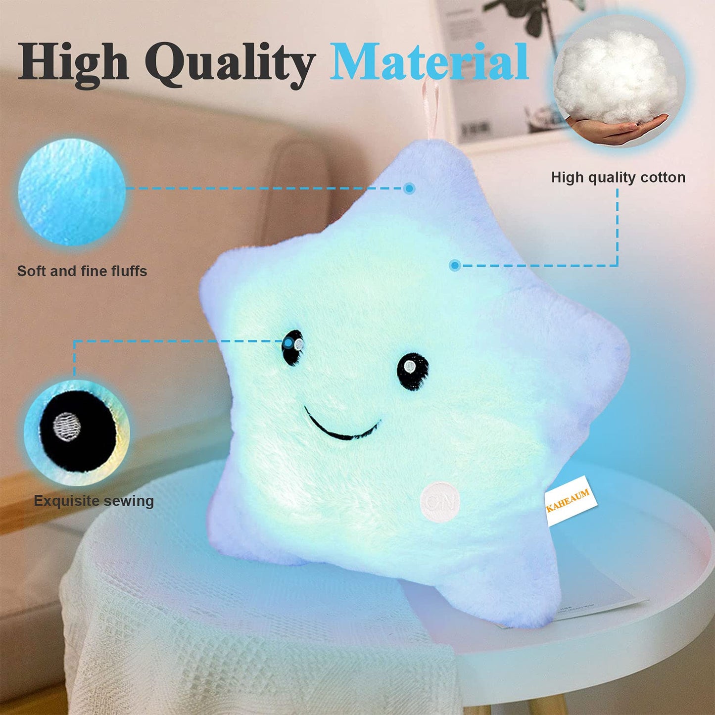 KAHEAUM Creative Twinkle Star Glowing LED Night Light Up Plush Pillows Stuffed Toys Birthday Gifts for Kid Children Friends,Couch Bed Throw Pillows