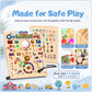 Busy Board with 19 LED Light Switches, Montessori Toys for 1 2 3 Years Old, Wooden Sensory Board, Toddlers Activity Travel Toys for 1 2 3 Year Old Boy