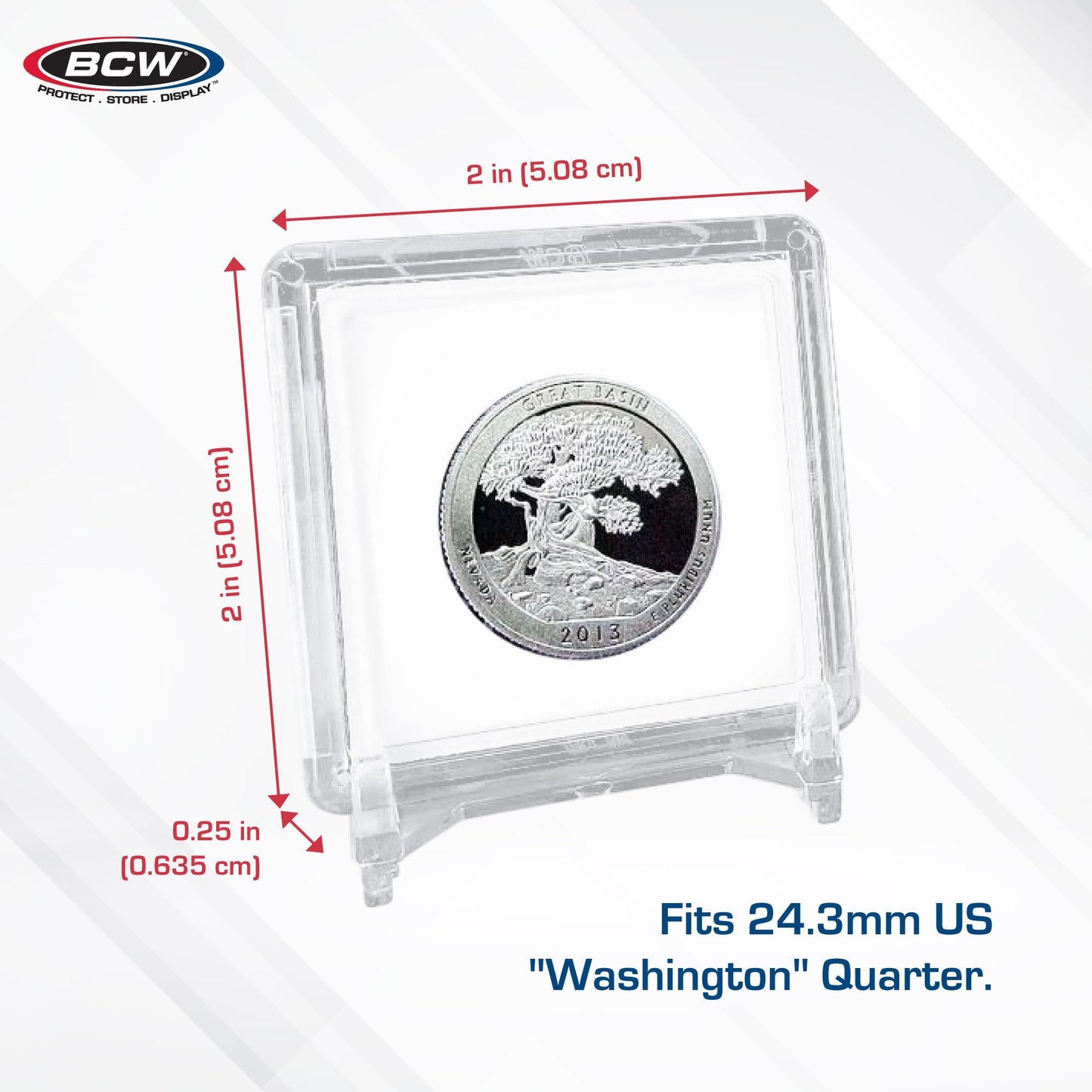 BCW 2x2 Snap Holder - 25 ct Quarter Case | Archival Safe Protector | Crystal Clear Polystyrene Display Box | Ideal for US Washington Quarters |