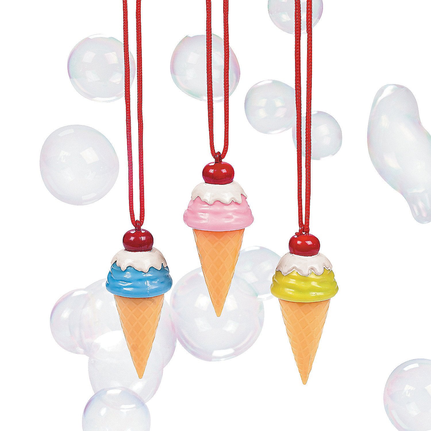 Fun Express Ice Cream Cone Bubble Necklace Set of 12 - Party Toys and Favors - VBS Vacation Bible School Supplies/Decor