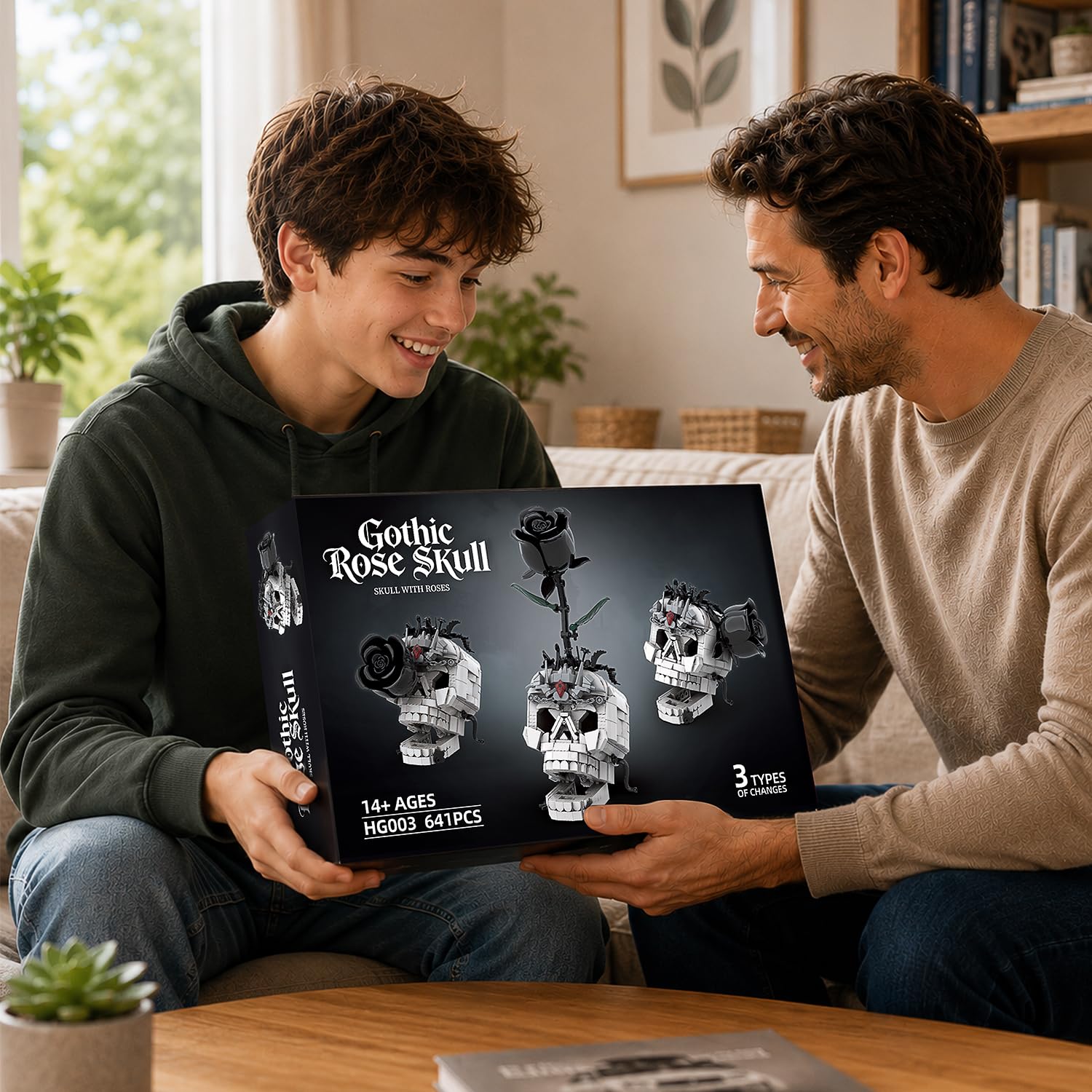 JYLWSMHU 3 in 1 Gothic Skull with Black Rose Building Block Set 698 Pcs Botanical Model Kit for Adults & Teens Dark Aesthetic Skeleton Construction