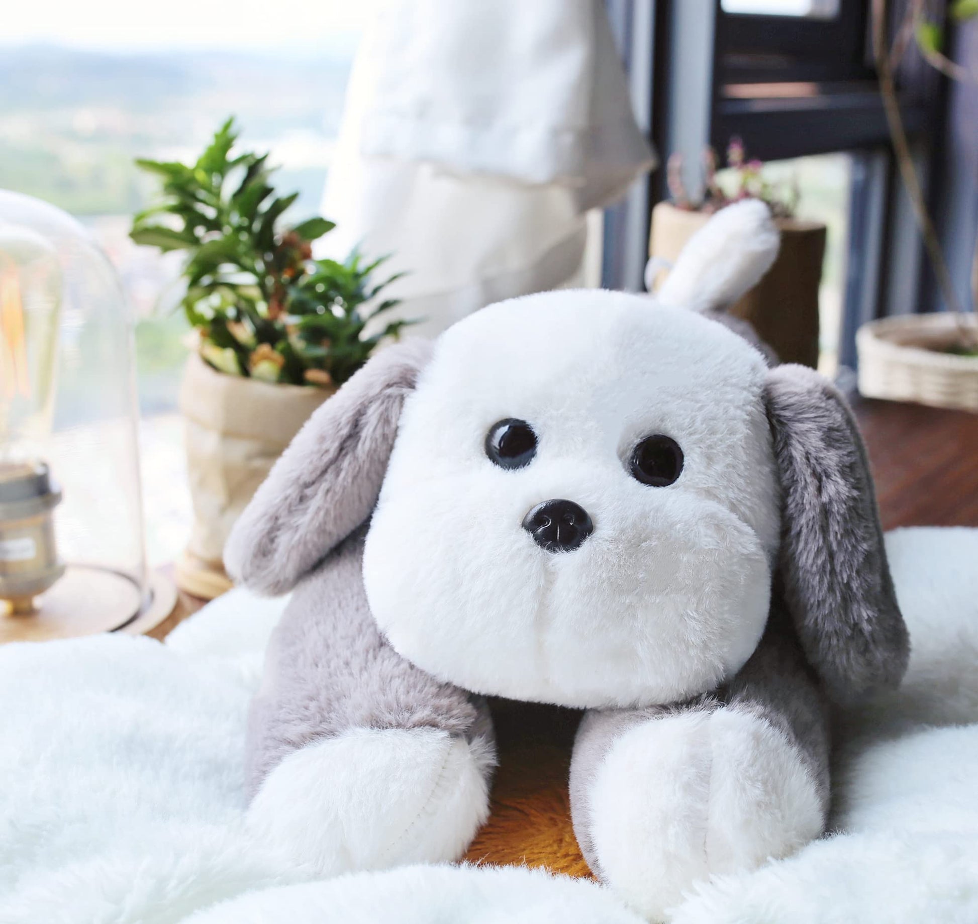 uoozii 16" | 3 Pounds Grey Dog Weighted Stuffed Animals with Unscented Microwavable Heating Pad, Cute Coolable Heatable Weighted Plush Warm Gift