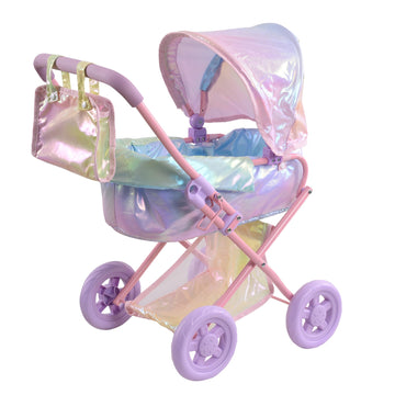 Olivia’s Little World Magical Shimmer Deluxe 2-in-1 Baby Doll Stroller with Matching Mini Diaper Bag, Iridescent Rainbow
