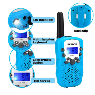 Retevis RT388 Kids Walkie Talkies, Toys for 6 7 8 9 12 Year Old Boys, 22 CH 2 Way Radio Backlit LCD Flashlight, Blue Walkie Talkies Outdoor Camping