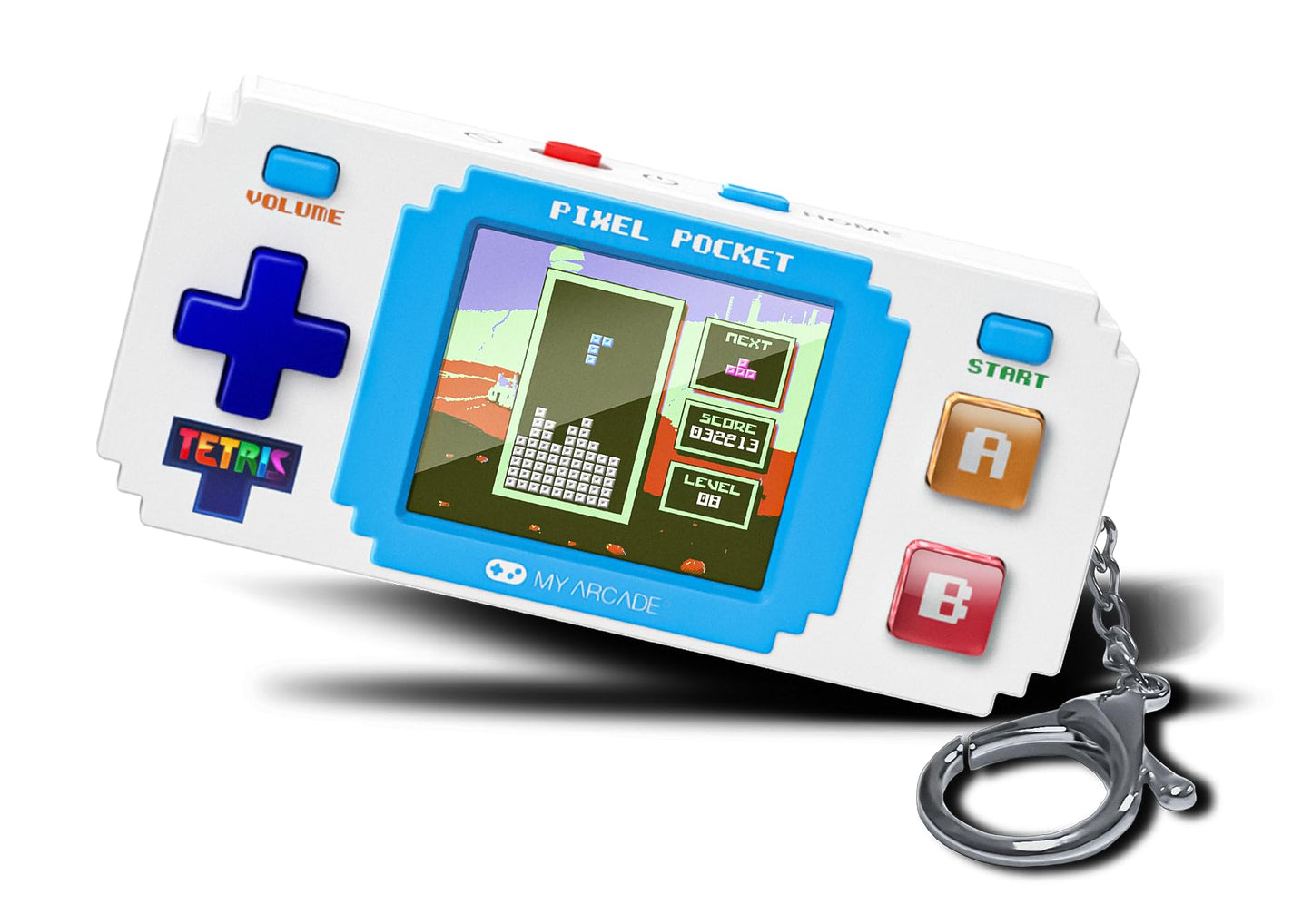 Tetris Pixel Player: Officially Licensed Tiny Tetris Video Game, Strategic Puzzle Game with 10 Bonus Games, Portable Keychain Arcade, Games for Kids