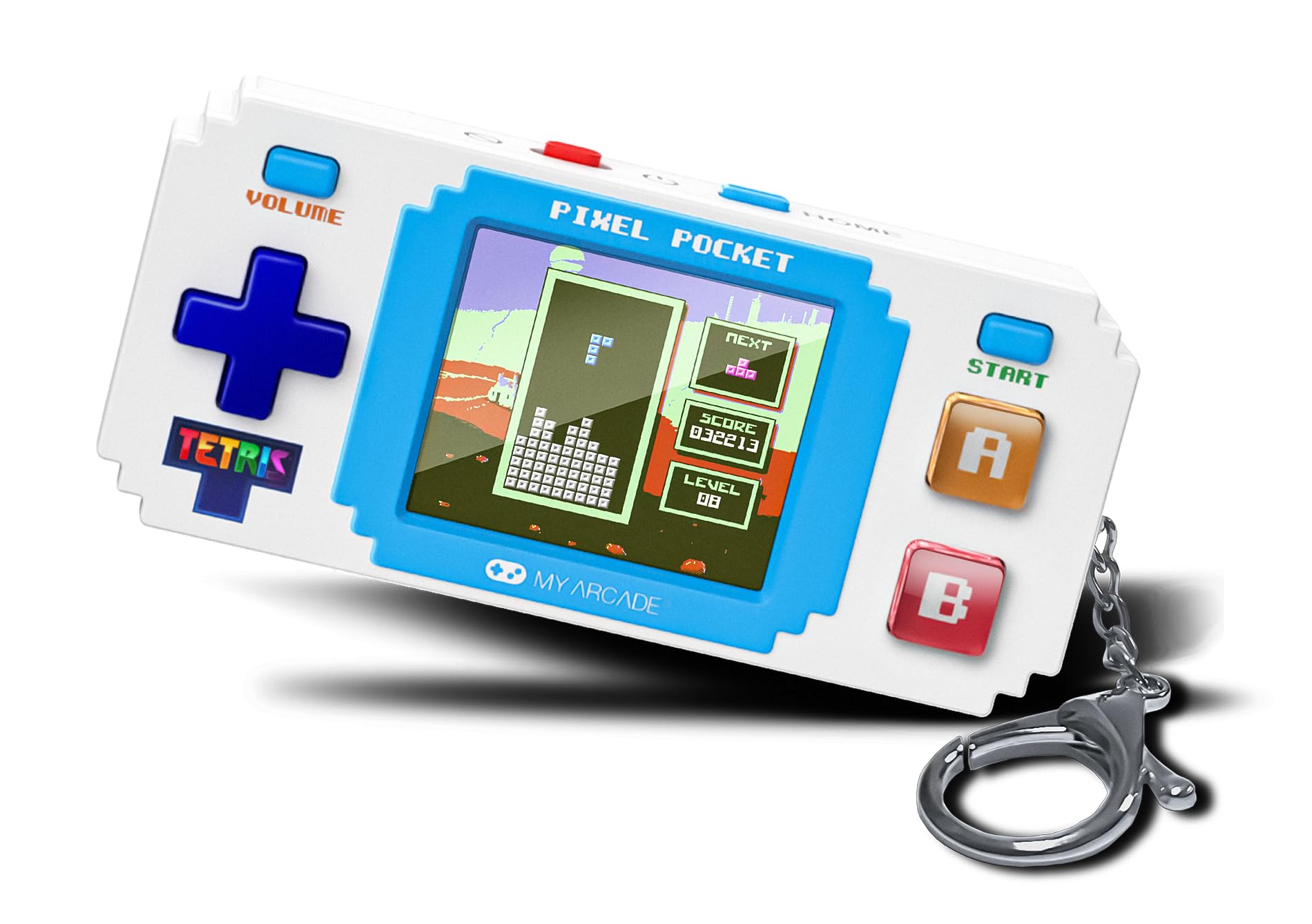 Tetris Pixel Player: Officially Licensed Tiny Tetris Video Game, Strategic Puzzle Game with 10 Bonus Games, Portable Keychain Arcade, Games for Kids