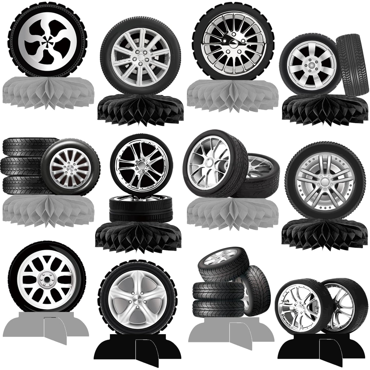 12Pcs Race Car Centerpieces for Tables - Classic Car Birthday Decorations Classic Car Party Decorations Wheel Tire Centerpieces Decor for Car Themed