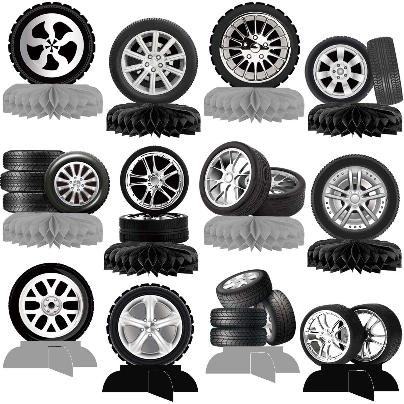 12Pcs Race Car Centerpieces for Tables - Classic Car Birthday Decorations Classic Car Party Decorations Wheel Tire Centerpieces Decor for Car Themed