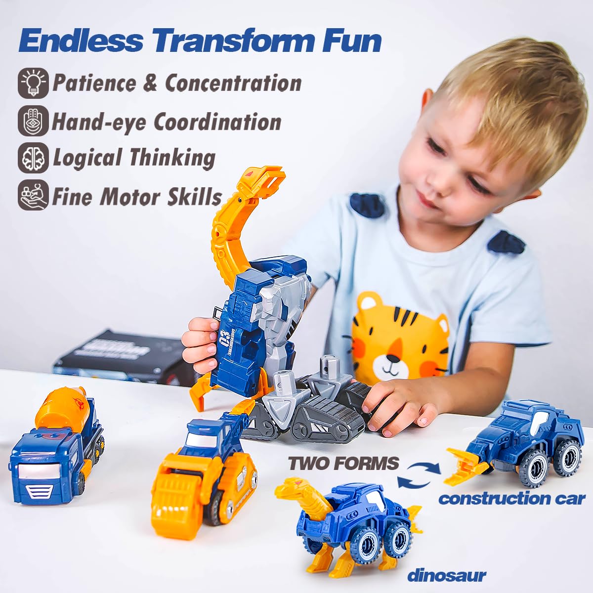 QUERCITRON Construct Truck Dinosaur Transform Toy Robot Car Magnet Vehicle