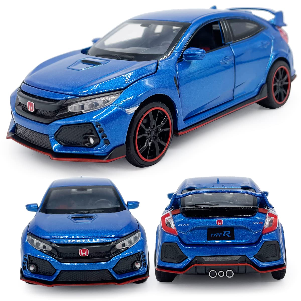 Compatible with Civic Type R Model Car Hatchback Sports Diecast Toy Cars 1/32 Scale Metal Pull Back Children's Die-cast Vehicles, Doors Open Light