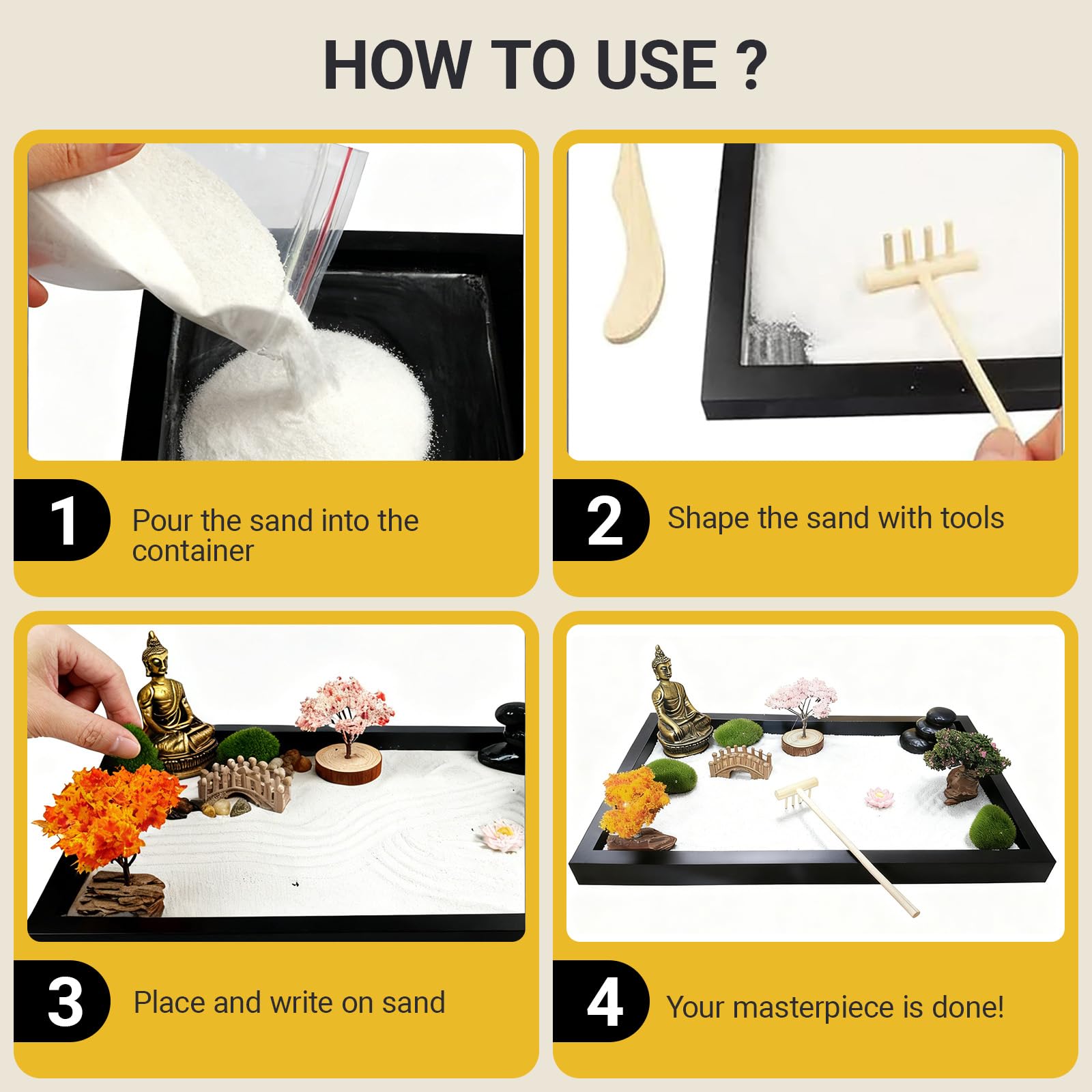 Zen Garden Kit for Desk -12.6" x 7.8" Japanese Zen Sand Garden Gift Set, Sand Tray Therapy Kit with 15 Accessories for Home,Office Desk＆Meditation