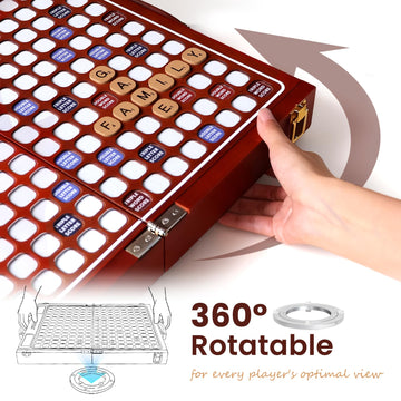 Deluxe Wooden Crossword Board Game with Rotating Board, Foldable & Portable Design, Large-Sized Board, Built-in Storage, for 2-4 Players, Includes