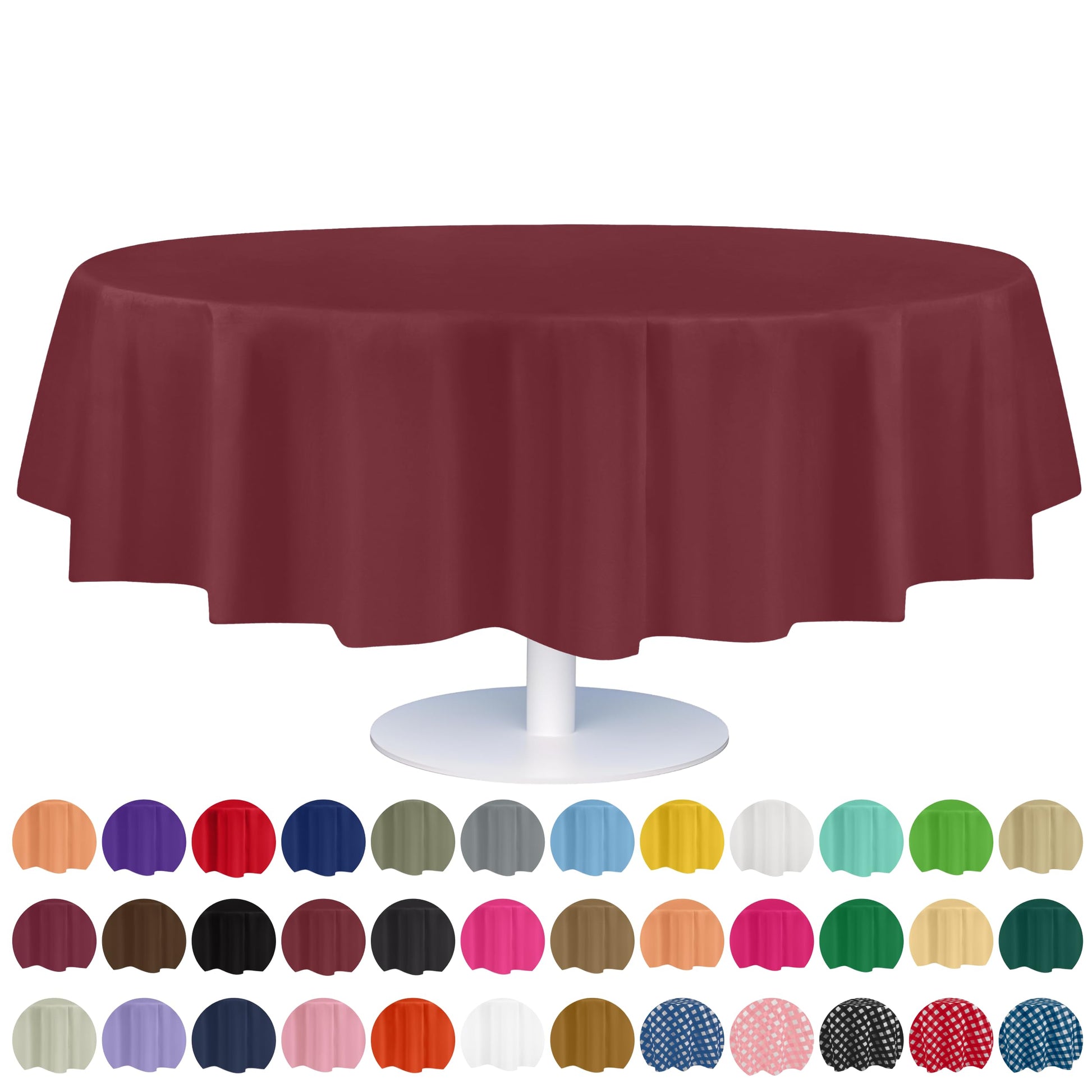 Grandipity 12 Pack Premium Disposable Plastic Tablecloth 84" Inch Decorative Round Table Cover - Burgundy