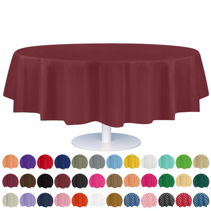 Grandipity 12 Pack Premium Disposable Plastic Tablecloth 84" Inch Decorative Round Table Cover - Burgundy