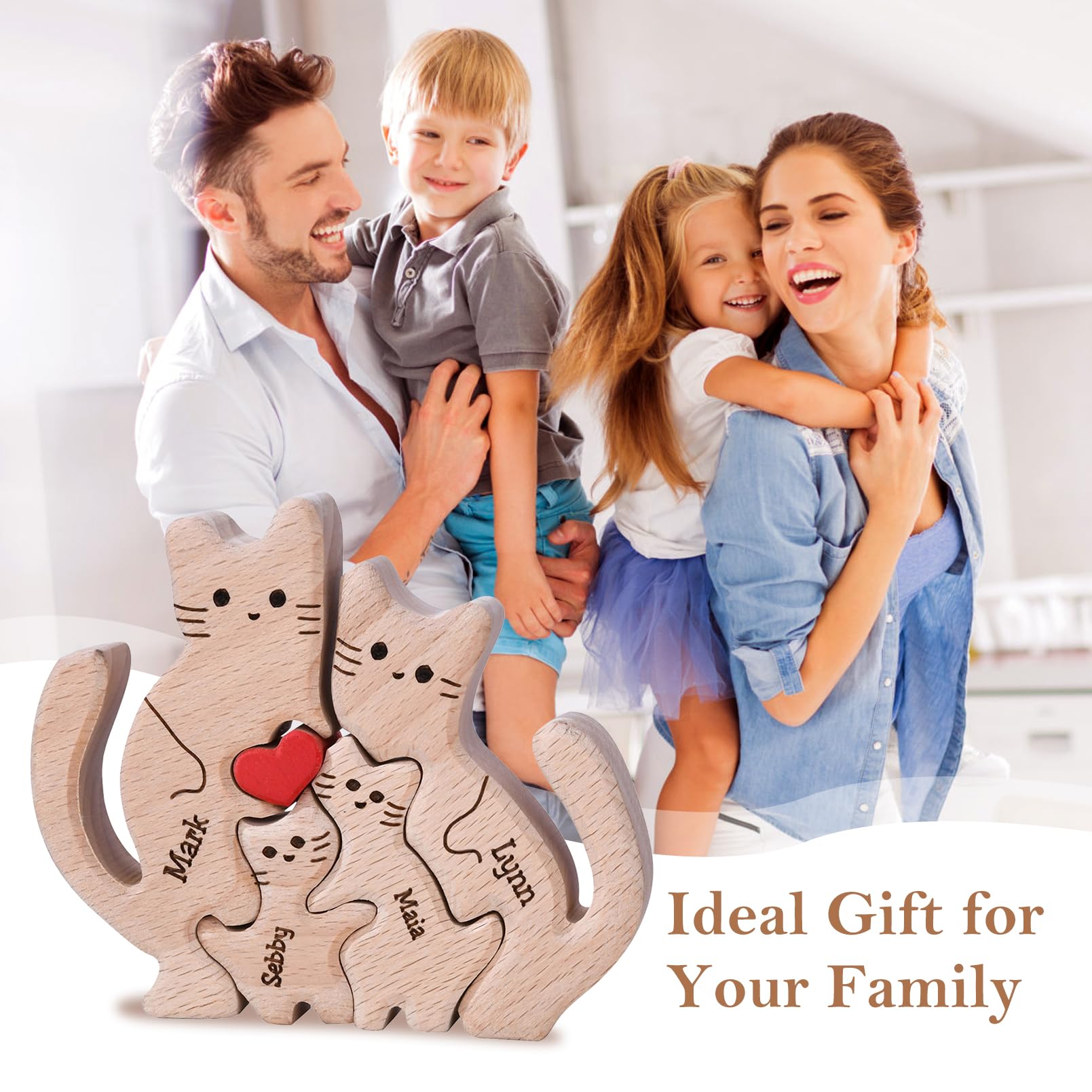 Personalized Wooden Puzzle with 2-8 Family Name,Wooden Cat Puzzle,Customizable Wooden Puzzle for Home Decor and Thoughtful Gifts,Birthday for Mom, Dad