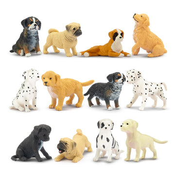Toymany 12PCS Mini Dog Figurines Playset, Realistic Detailed Plastic Puppy Figures, Hand Painted Emulational Tiny Dogs Animals Toy Set, Cake Toppers