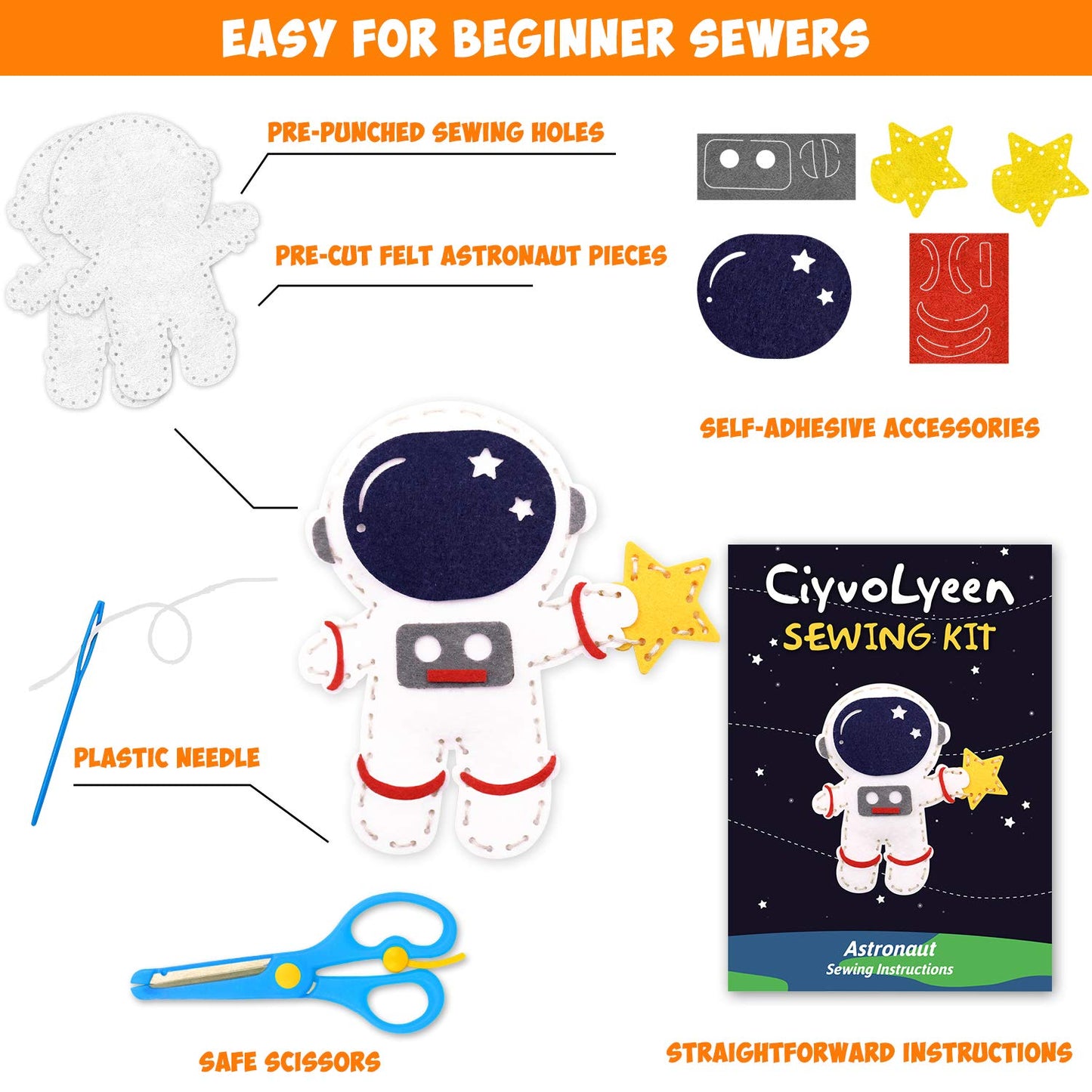 CiyvoLyeen Space Sewing Kit for Kids Solar System DIY Activity Kids Felt Craft Supplies for 7 8 9 10 11 12 Girls and Boys Educational Beginners Sewing