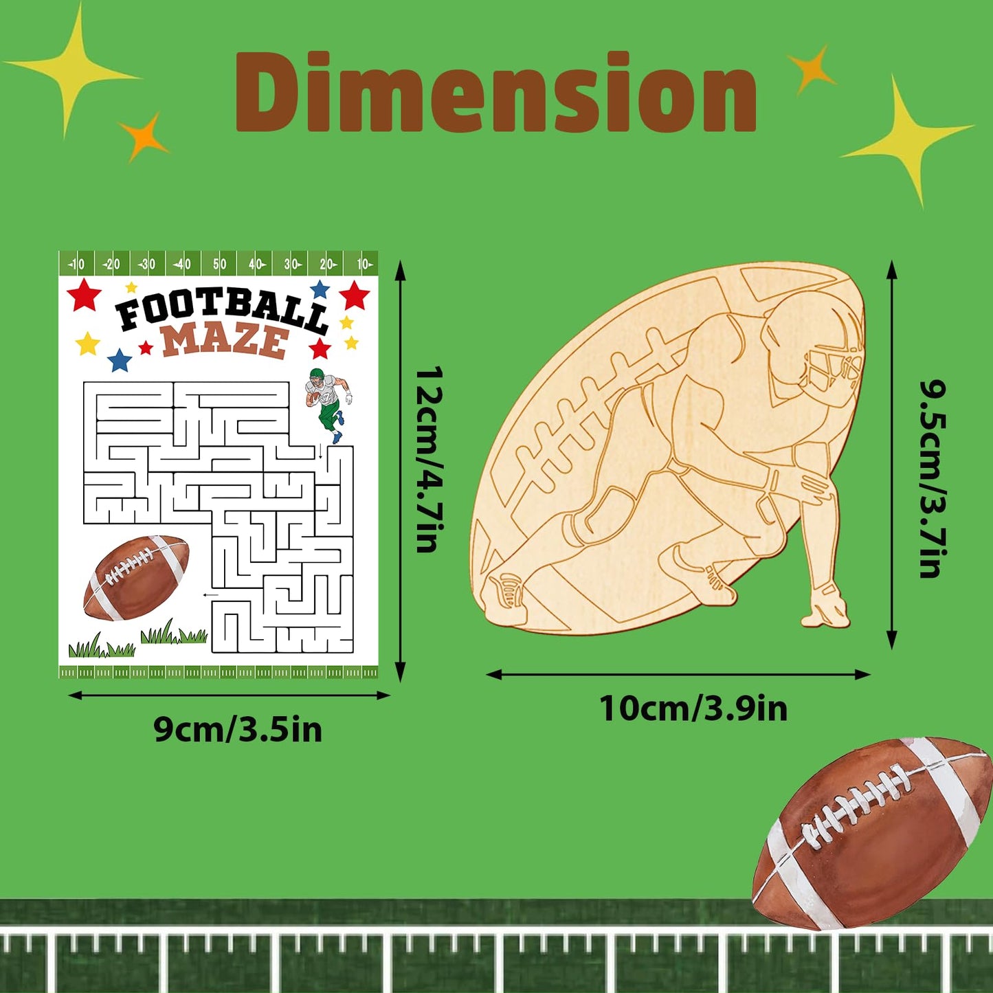 Pzhgoct Football Party Favors - 12 PCS Football Birthday Party Favors Wooden Painting Crafts Kits with Cards - Sport Themed Goodie Bags Stuffers Gifts