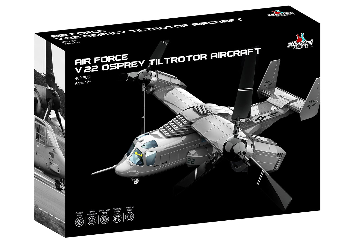 Apostrophe Games V-22 Osprey Tiltrotor Aircraft Building Block Set - 460-Pcs Plane for Kids Older Than 10 and Adults - Compatible with All Building