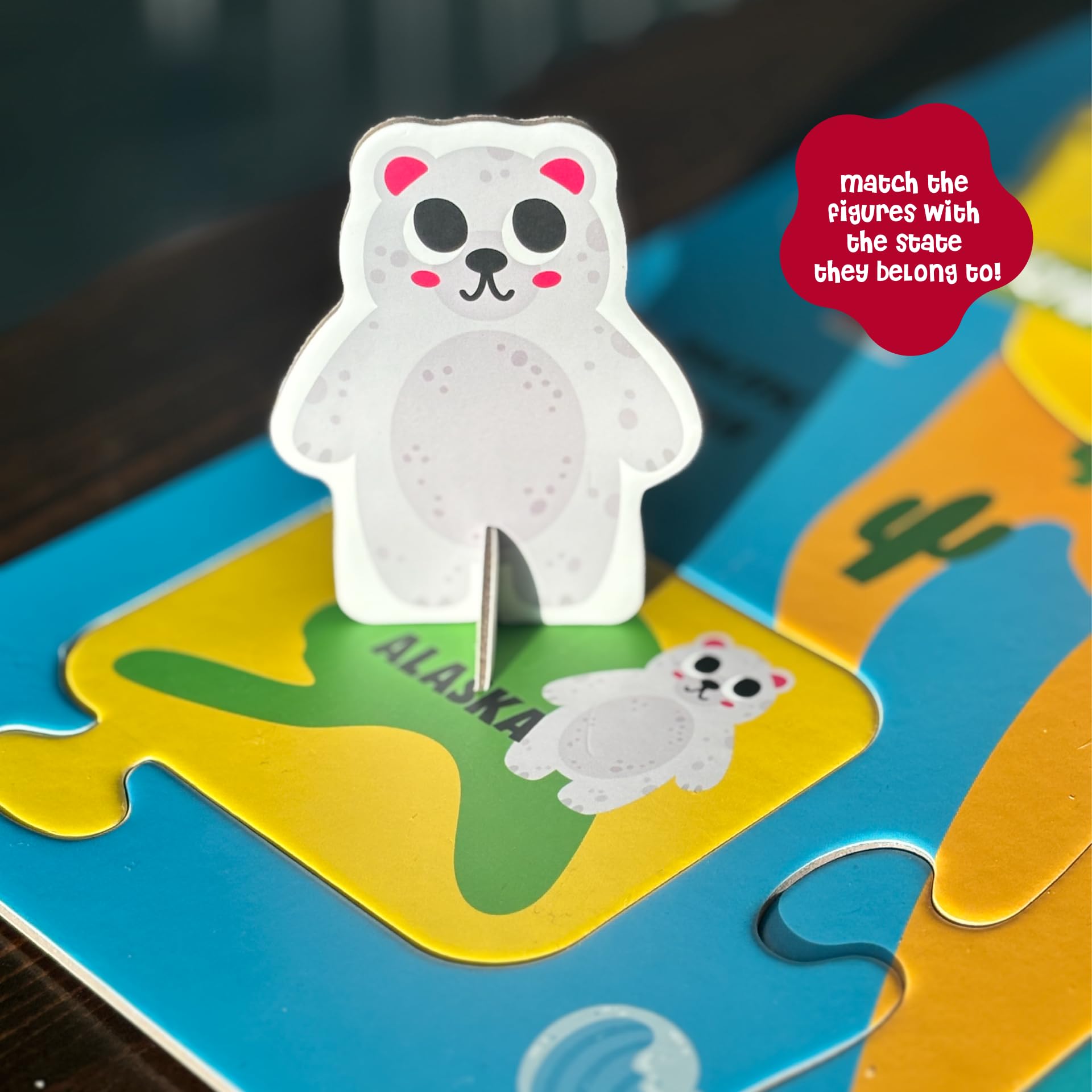 Dinomini Giant USA Map Puzzle for Kids - with Interactive Standing Figures - Floor Puzzles for Kids Ages 3-5 - Preschool Learning Activities