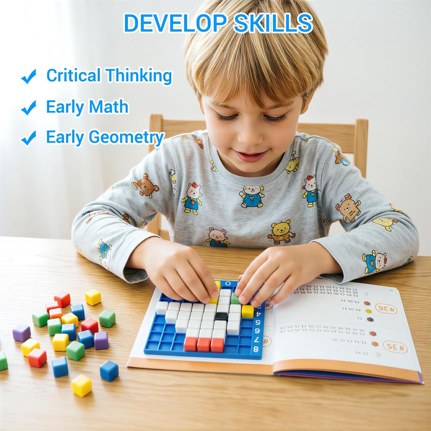 HEGYINI Pixel Art Kit for Kids Ages 5-8-12 - STEM Building Toy with 400+ Colorful Cubes & Challenge Cards | Fine Motor Skills, Math & Coding