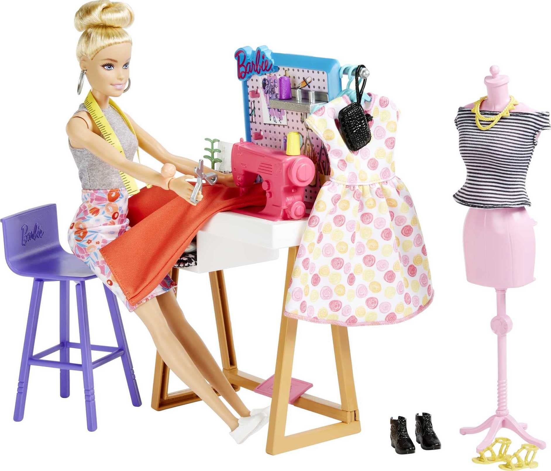 Barbie Fashion Designer Doll & 25+ Accessories, Studio Playset Includes Toy Furniture, Sewing Machine & Mannequin, Blonde Doll