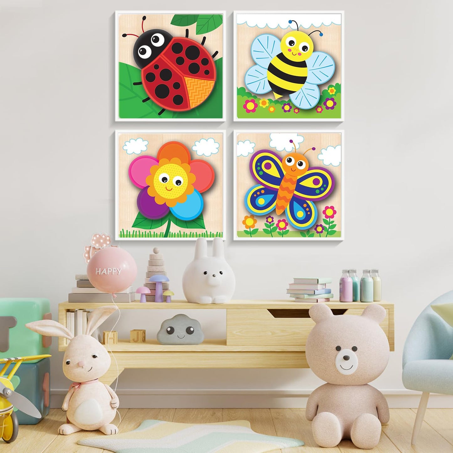 Framed 4 Pack Paint by Numbers Kit for Kids, Cute Cartoon Paint by Number for Kids Ages 4-8 Easy Paint by Number Kits Age 8-12, DIY Acrylic Oil