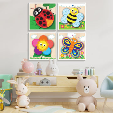 Framed 4 Pack Paint by Numbers Kit for Kids, Cute Cartoon Paint by Number for Kids Ages 4-8 Easy Paint by Number Kits Age 8-12, DIY Acrylic Oil
