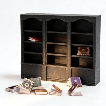 1:18 Scale Large Wall Bookshelf for Dollhouse - 3D Printed Bookcase Model for Miniature Books Collection (Black)