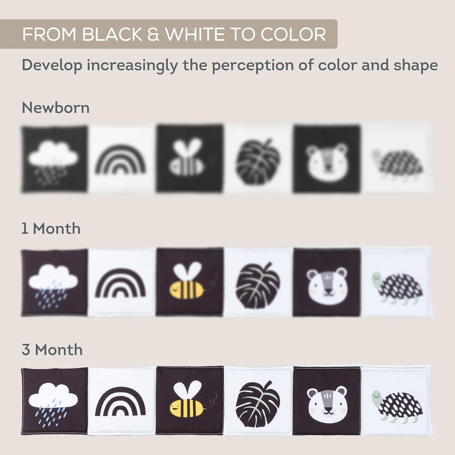 Taf Toys Newborn Soft Activity Book Black & White High Contrast Baby Book Infant Sensory Toys Tummy Time Soft Cloth Books for Babies Textured Fabric