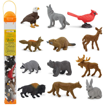 Safari Ltd Nature TOOB - 12 Mini Figurines with Rabbit, Beaver, Doe, Gray Wolf, Fox, Black Bear, Moose, Mountain Lion, Bald Eagle, and More