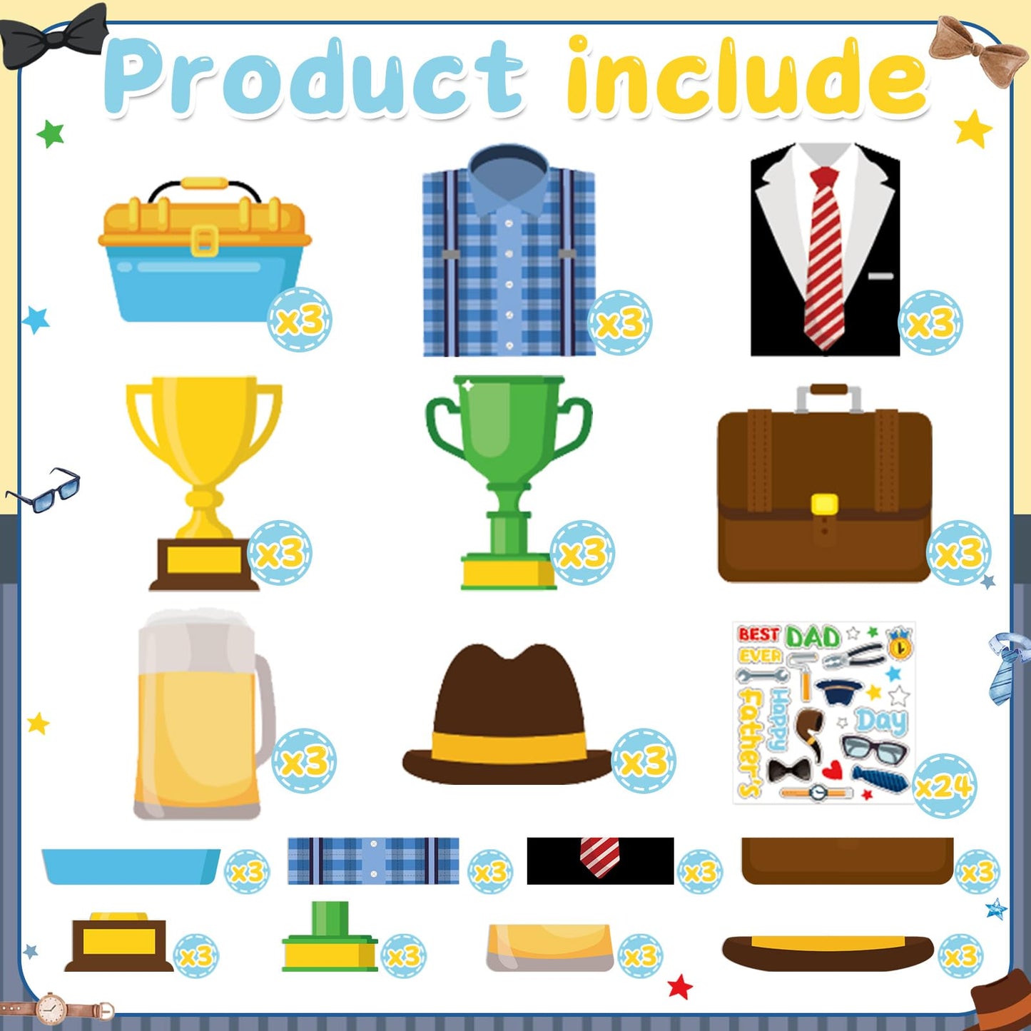 HABDJILTY 24 Set Father's Day Craft for Kids,Make Your Own Father's Gifts DIY 3D Best Dad Craft Kit for Fathers Day Handmade Crafts for Classroom
